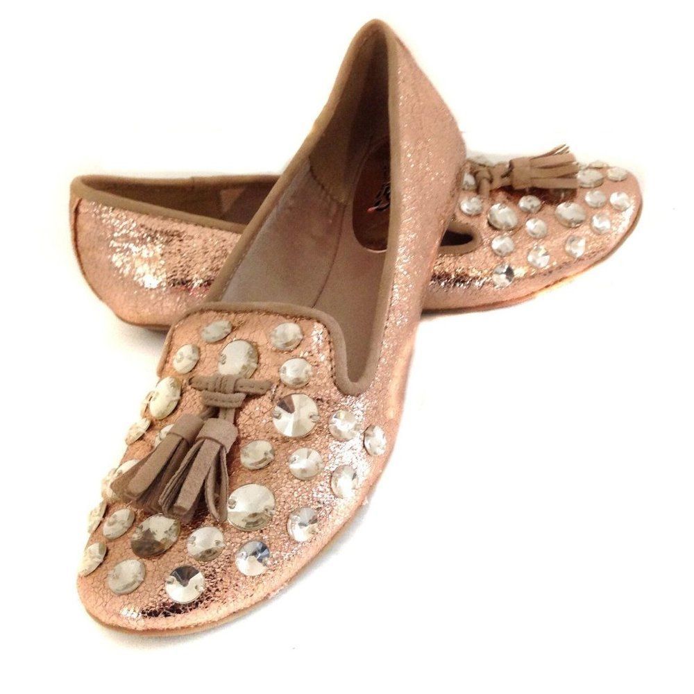 New Carlos Santana Cinema Flats Loafer Slip On Gold Women's Shoes Sz 7